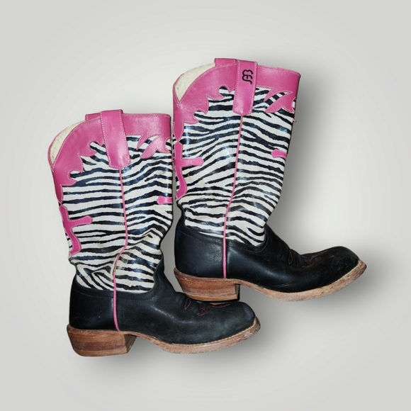 Anderson Bean Other - Kids Anderson Bean Zebra Print Pink Leather  Cross Square Western Boots 1